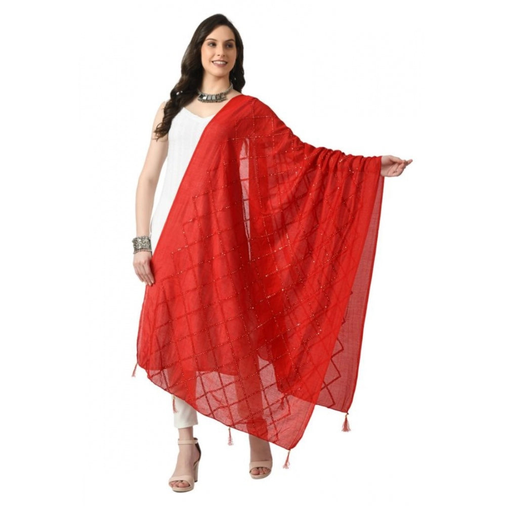 Fashion Women's Chanderi Self Degine Dupatta (Red, Length: Free Size)