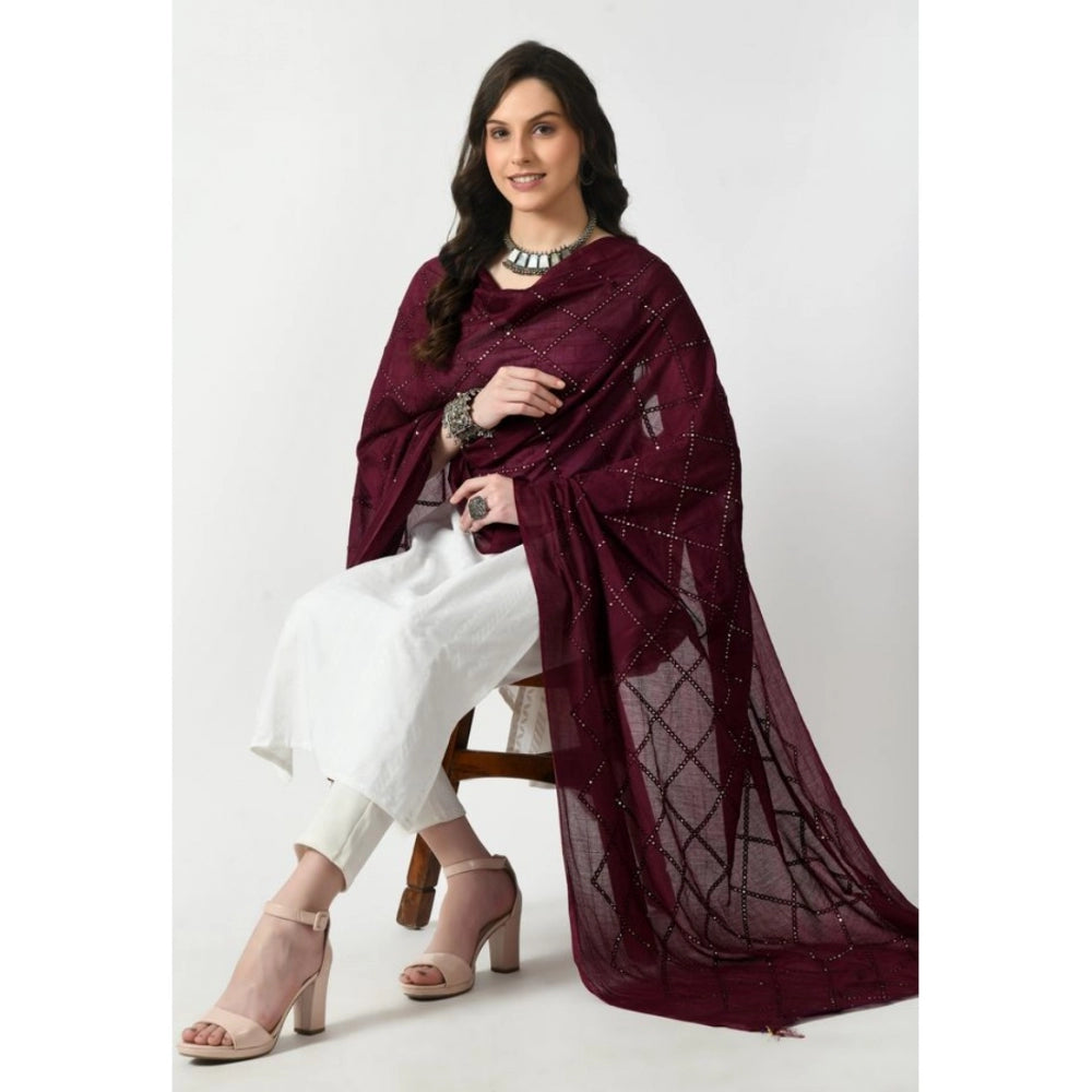 Fashion Women's Chanderi Self Degine Dupatta (Wine, Length: Free Size)