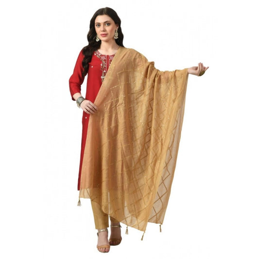 Fashion Women's Chanderi Self Degine Dupatta (Gold, Length: Free Size)