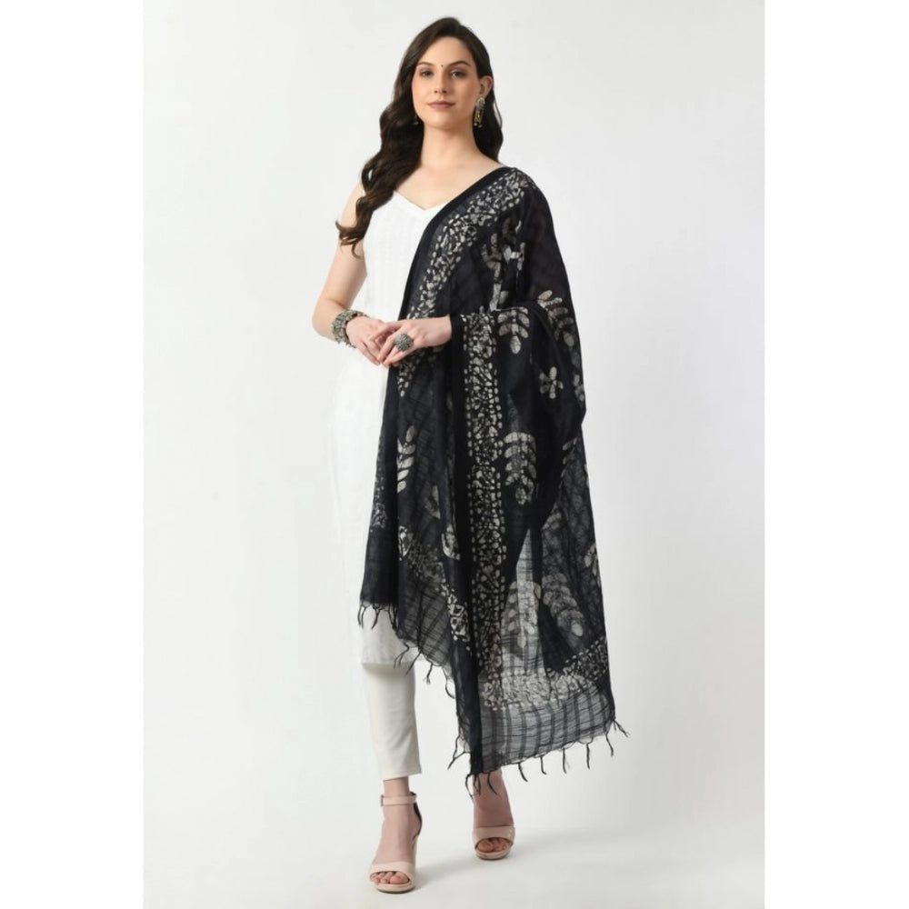 Amfyn Women's Cotton Printed Dupatta (Black, Length: Free Size)