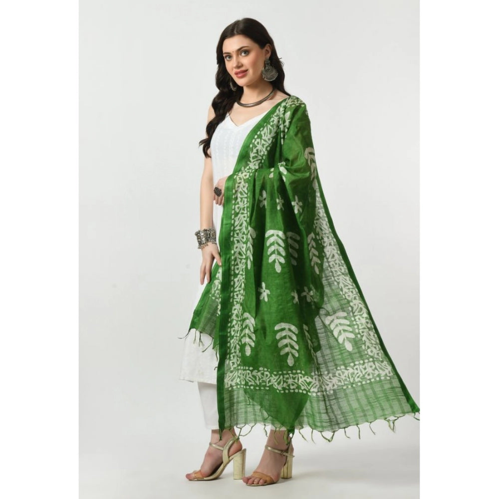 Amfyn Women's Cotton Printed Dupatta (Green, Length: Free Size)