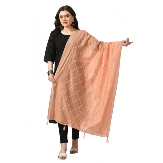 Fashion Women's Chanderi Self Degine Dupatta (Peach, Length: Free Size)