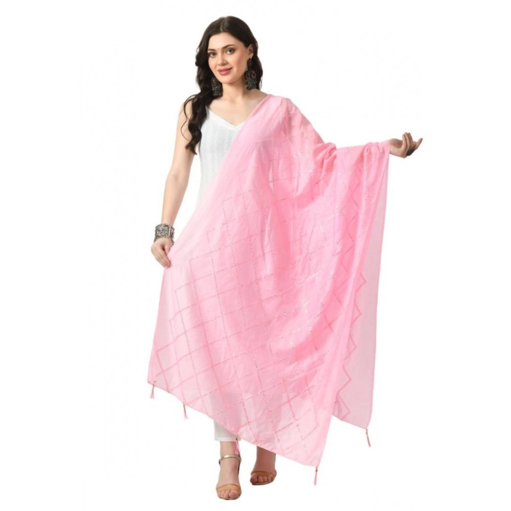 Fashion Women's Chanderi Self Degine Dupatta (Pink, Length: Free Size)