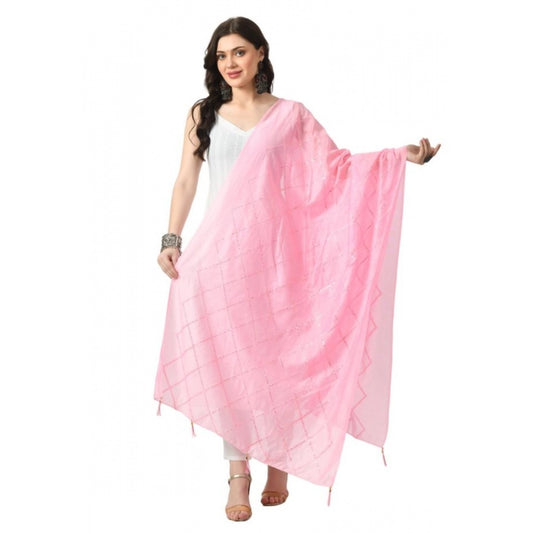 Amfyn Women's Chanderi Self design Dupatta (Pink, Length: Free Size)