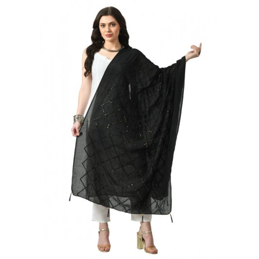 Fashion Women's Chanderi Self Degine Dupatta (Black, Length: Free Size)