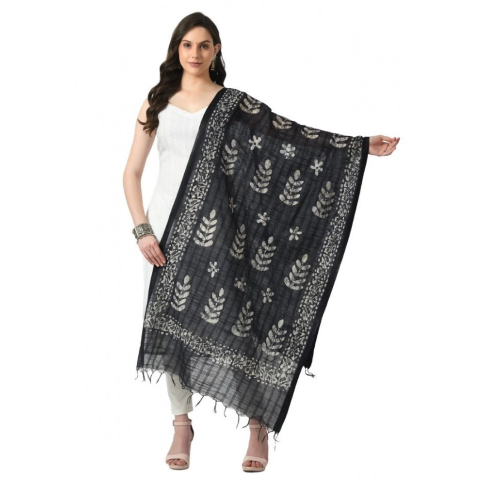 Amfyn Women's Cotton Printed Dupatta (Black, Length: Free Size)