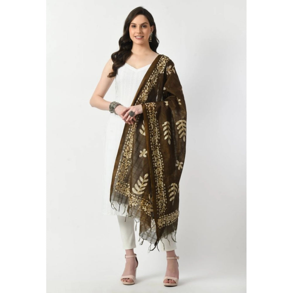 Amfyn Women's Cotton Printed Dupatta (Mehandi, Length: Free Size)