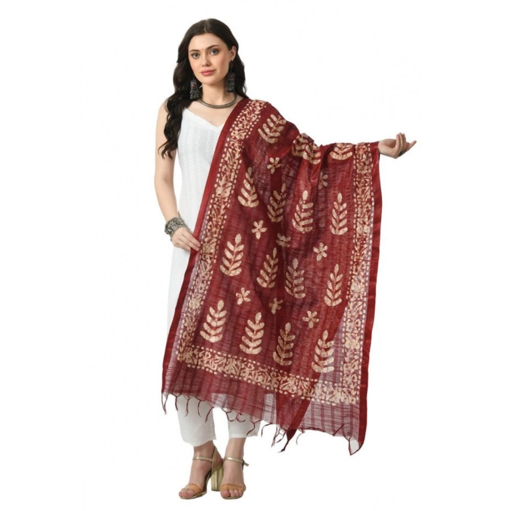 Amfyn Women's Cotton Printed Dupatta (Maroon, Length: Free Size)