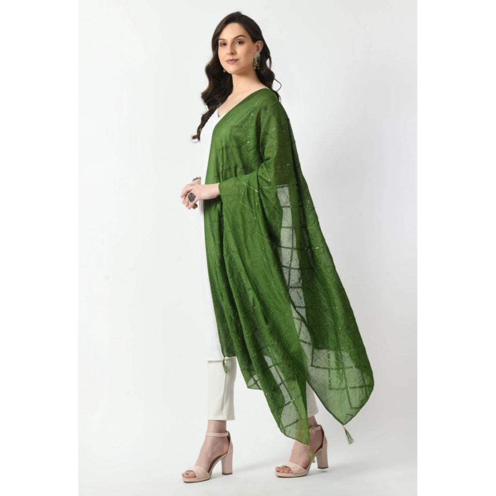 Fashion Women's Chanderi Self Degine Dupatta (Mehandi, Length: Free Size)