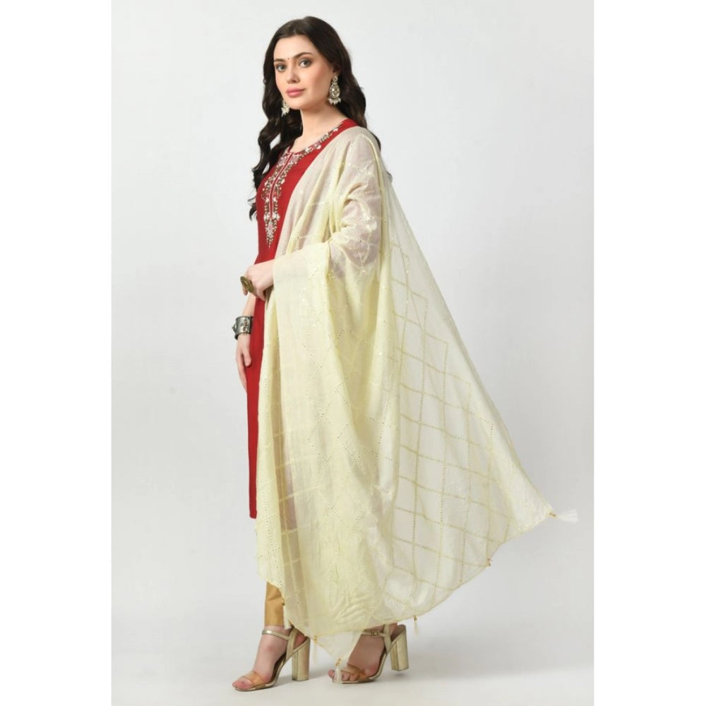 Fashion Women's Chanderi Self Degine Dupatta (Off White, Length: Free Size)