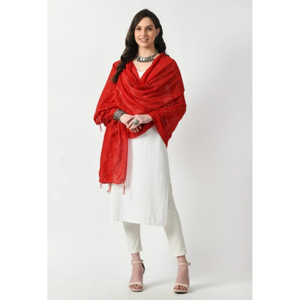 Fashion Women's Chanderi Self Degine Dupatta (Red, Length: Free Size)