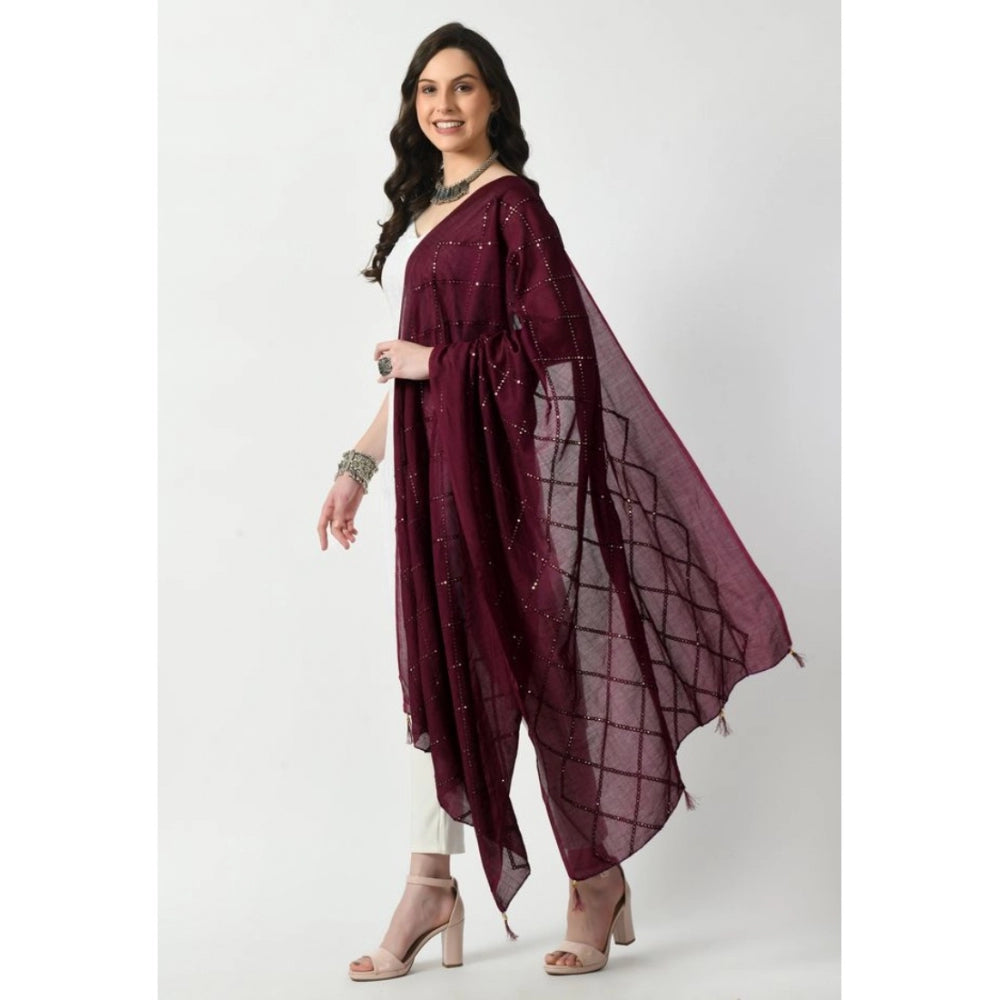 Fashion Women's Chanderi Self Degine Dupatta (Wine, Length: Free Size)