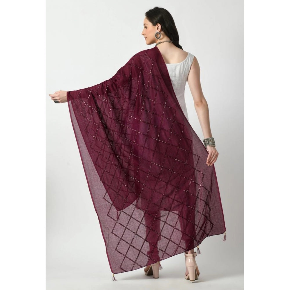 Fashion Women's Chanderi Self Degine Dupatta (Wine, Length: Free Size)