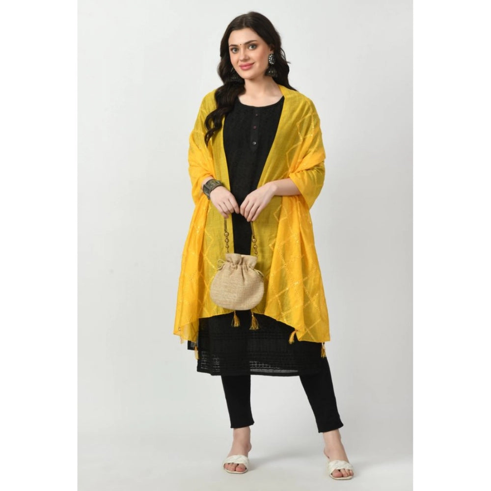 Fashion Women's Chanderi Self Degine Dupatta (Yellow, Length: Free Size)