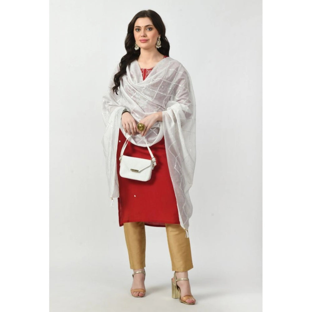 Fashion Women's Chanderi Self Degine Dupatta (White, Length: Free Size)