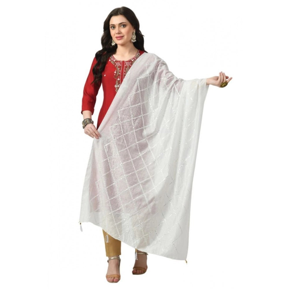 Fashion Women's Chanderi Self Degine Dupatta (White, Length: Free Size)