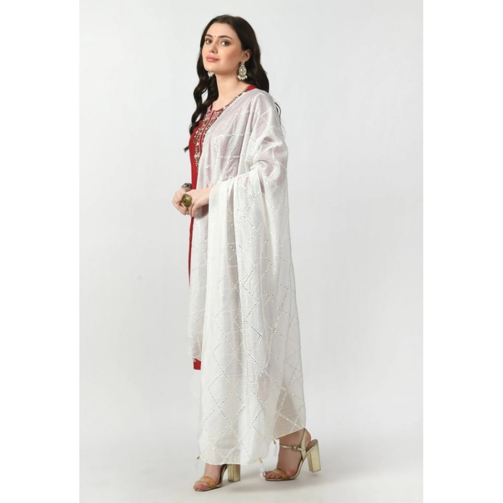 Fashion Women's Chanderi Self Degine Dupatta (White, Length: Free Size)