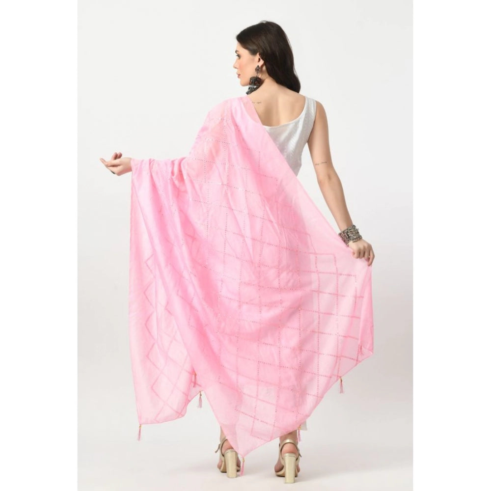 Fashion Women's Chanderi Self Degine Dupatta (Pink, Length: Free Size)