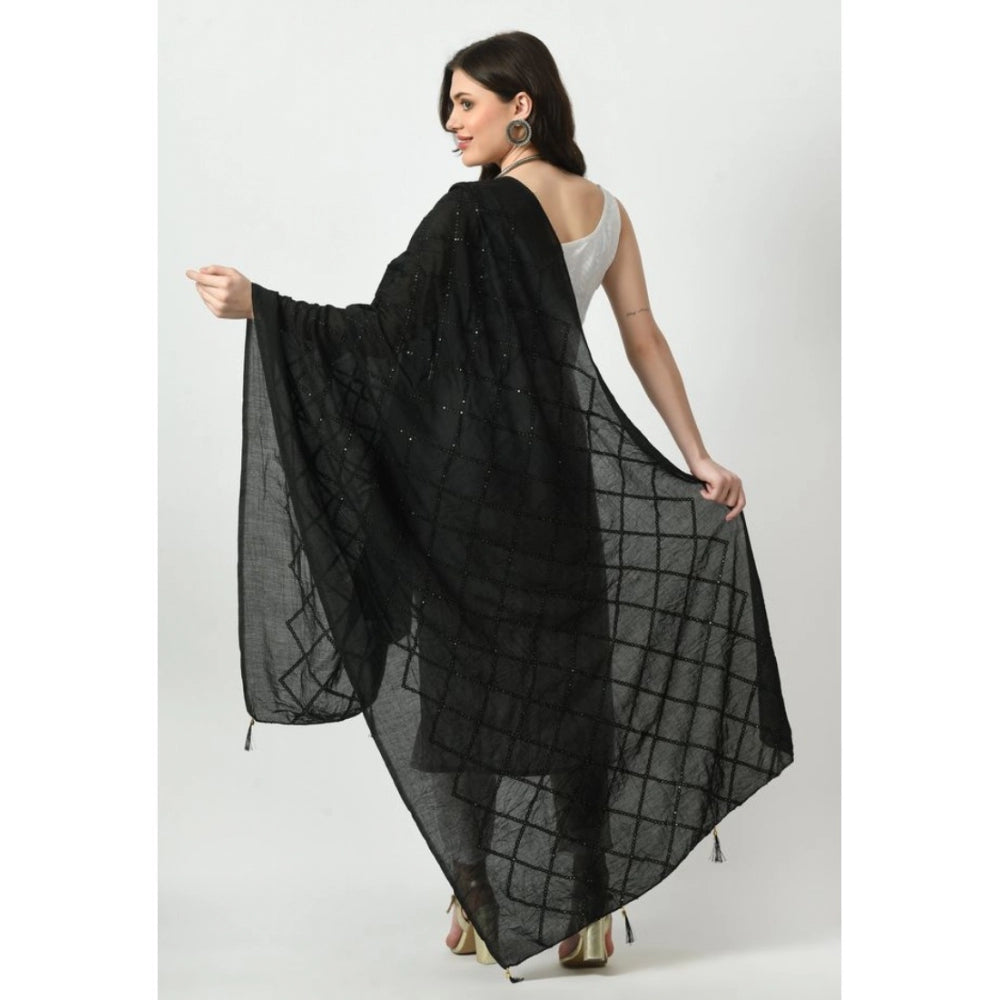 Fashion Women's Chanderi Self Degine Dupatta (Black, Length: Free Size)