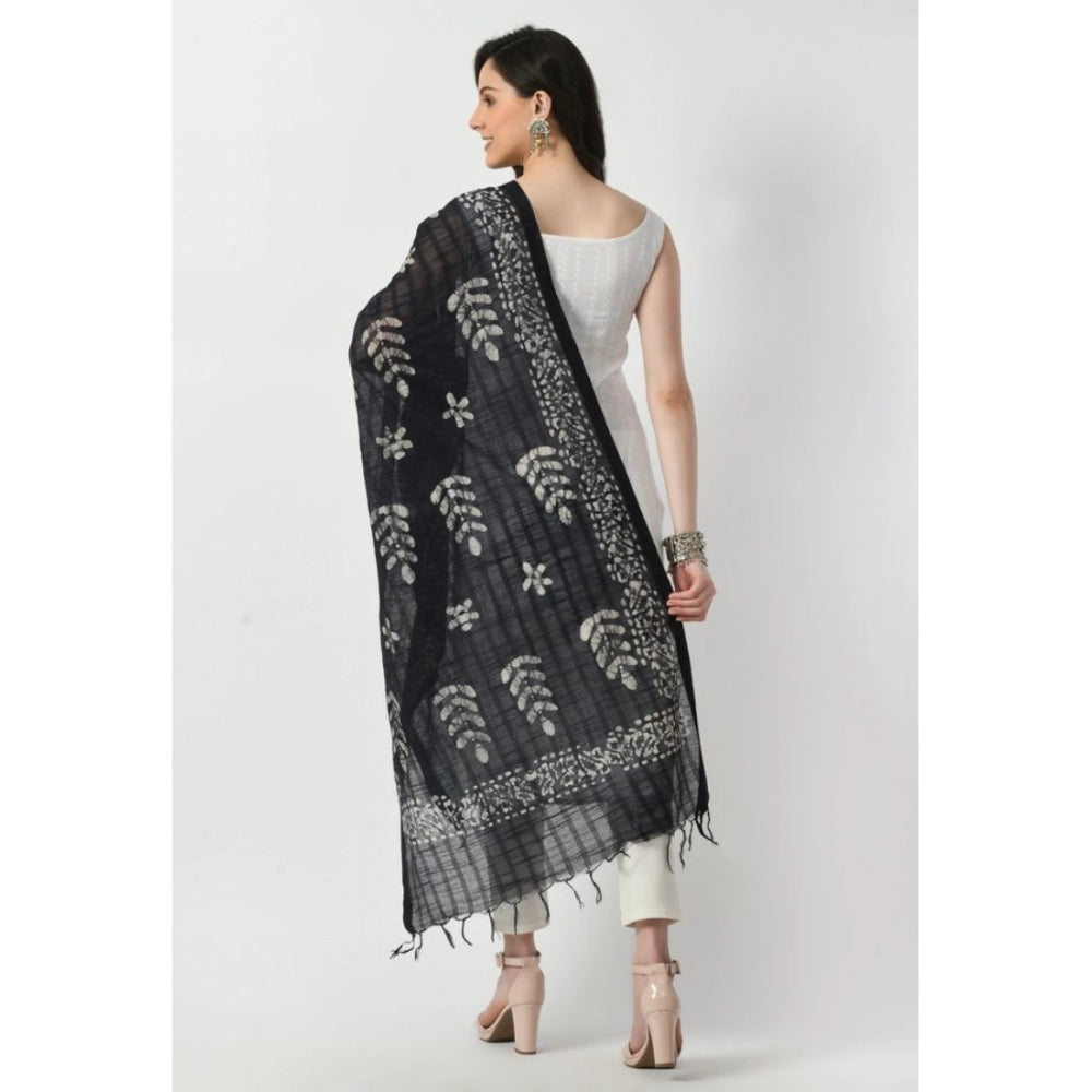 Amfyn Women's Cotton Printed Dupatta (Black, Length: Free Size)