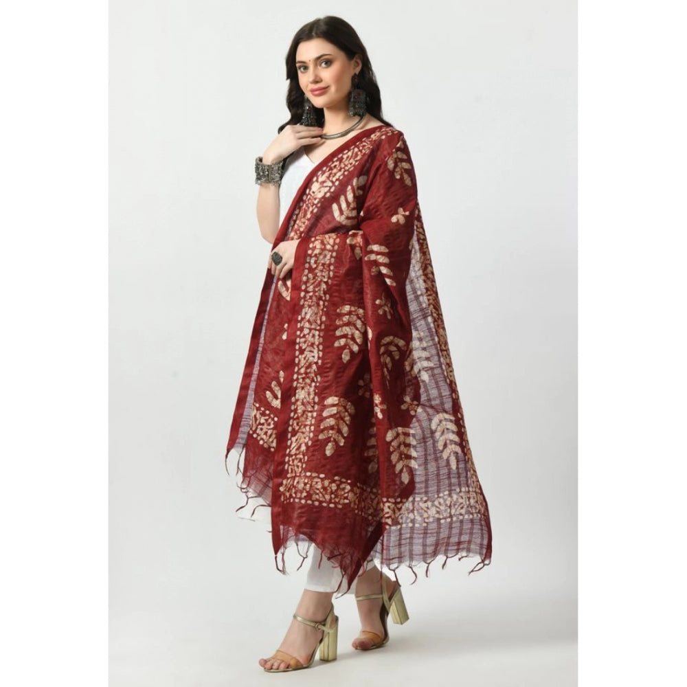 Amfyn Women's Cotton Printed Dupatta (Maroon, Length: Free Size)