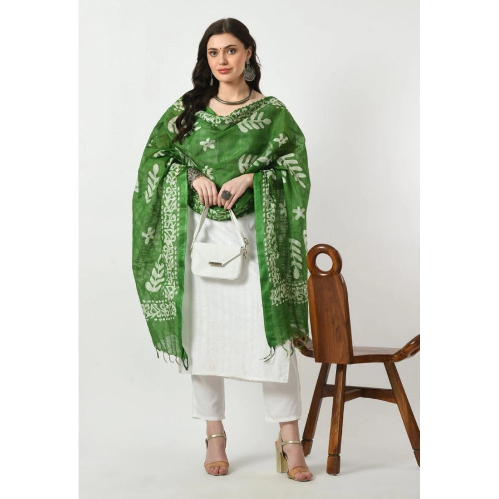 Amfyn Women's Cotton Printed Dupatta (Green, Length: Free Size)