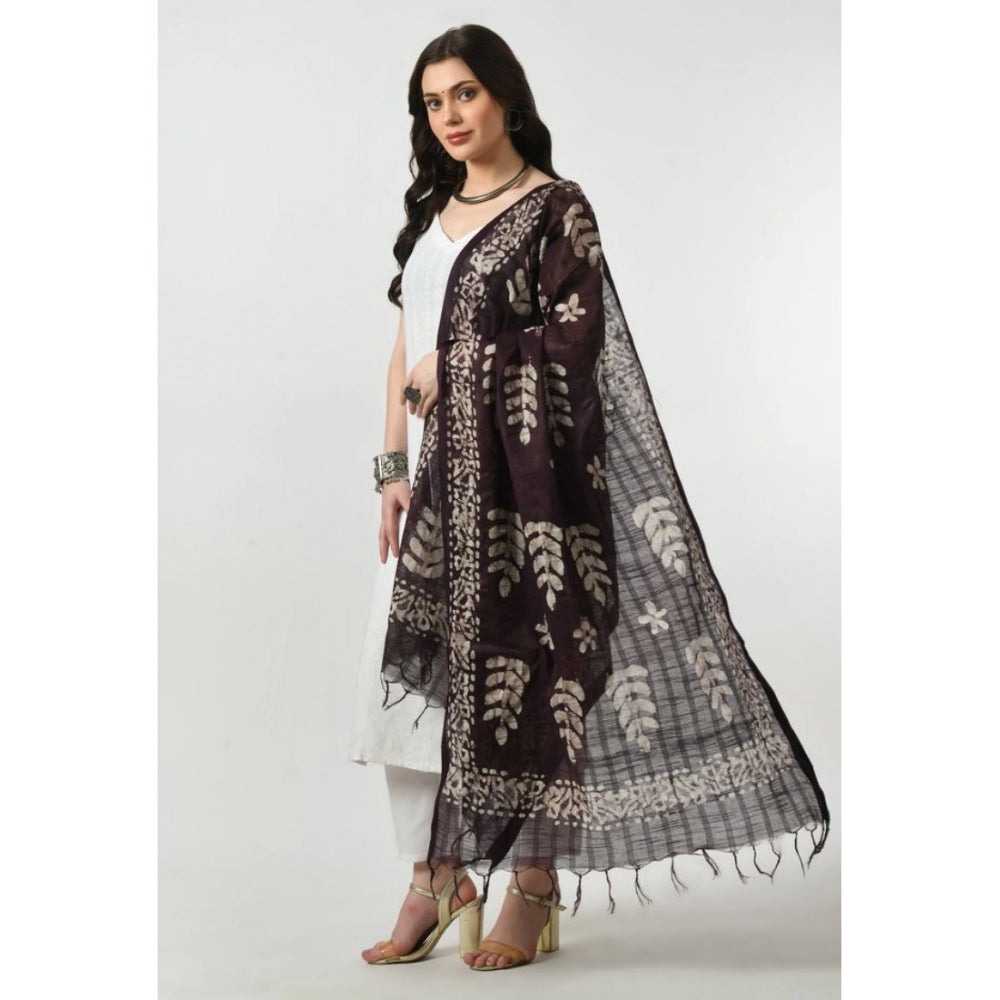 Amfyn Women's Cotton Printed Dupatta (Wine, Length: Free Size)