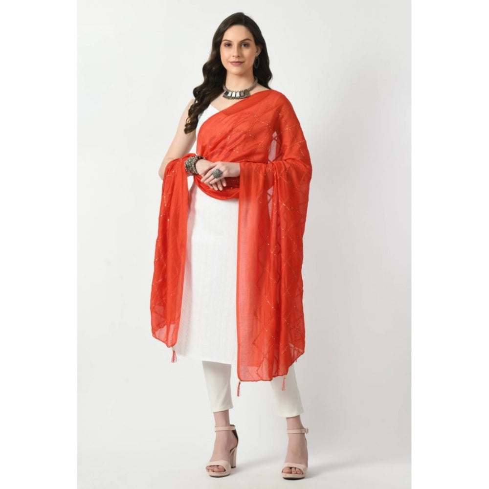 Fashion Women's Chanderi Self Degine Dupatta (Orange, Length: Free Size)