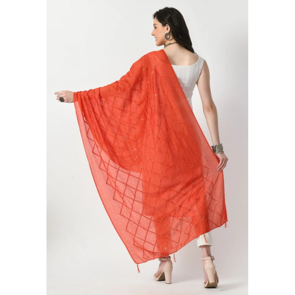 Fashion Women's Chanderi Self Degine Dupatta (Orange, Length: Free Size)