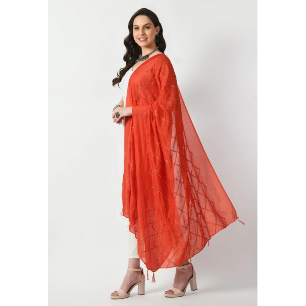 Fashion Women's Chanderi Self Degine Dupatta (Orange, Length: Free Size)