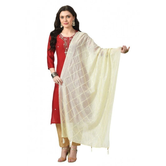 Fashion Women's Chanderi Self Degine Dupatta (Off White, Length: Free Size)