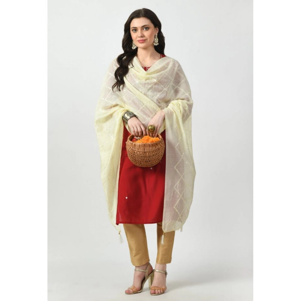 Fashion Women's Chanderi Self Degine Dupatta (Off White, Length: Free Size)