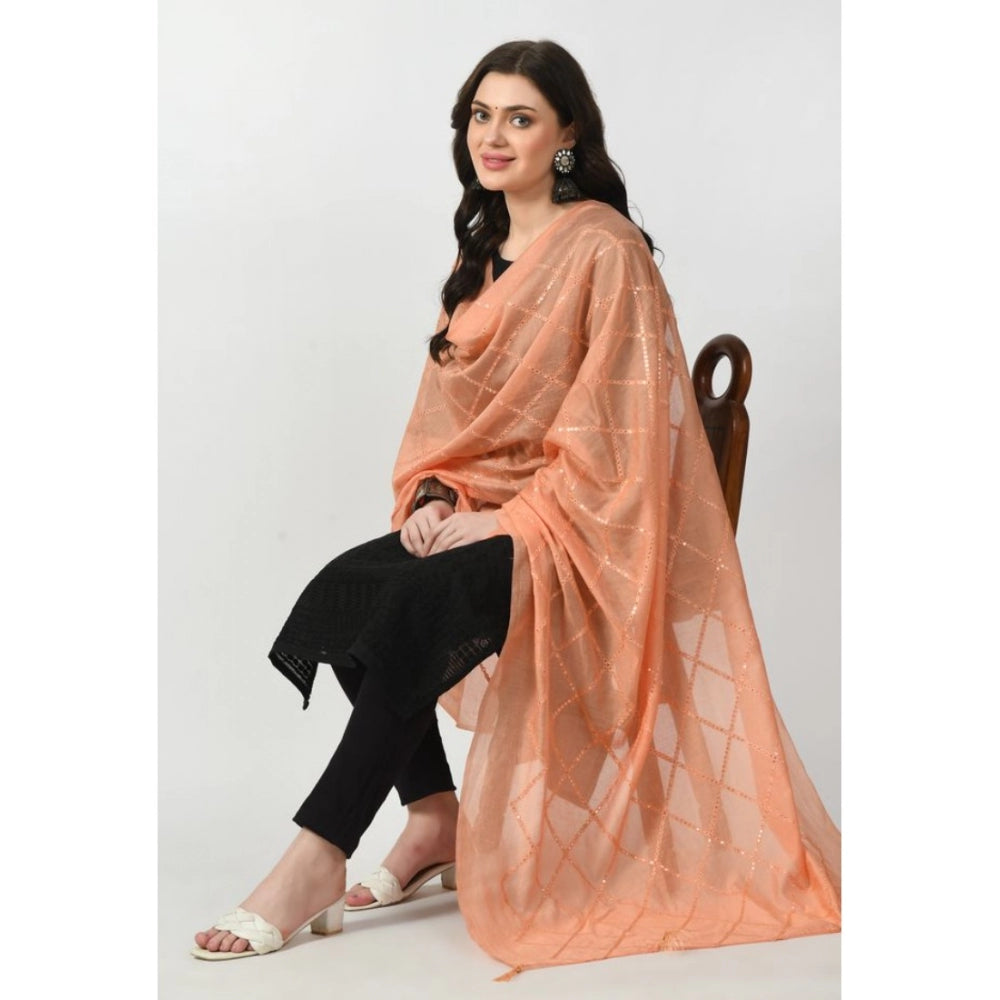 Fashion Women's Chanderi Self Degine Dupatta (Peach, Length: Free Size)