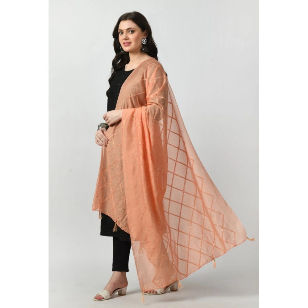 Fashion Women's Chanderi Self Degine Dupatta (Peach, Length: Free Size)