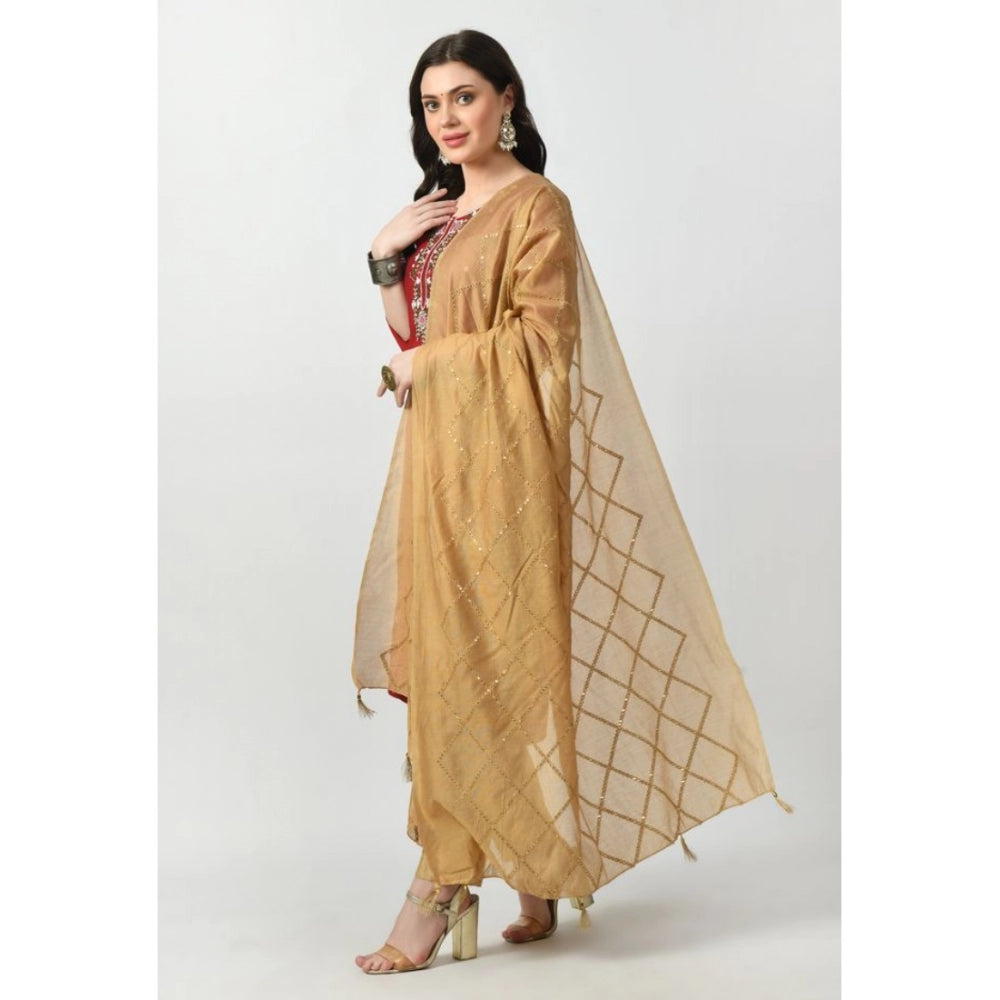 Fashion Women's Chanderi Self Degine Dupatta (Gold, Length: Free Size)