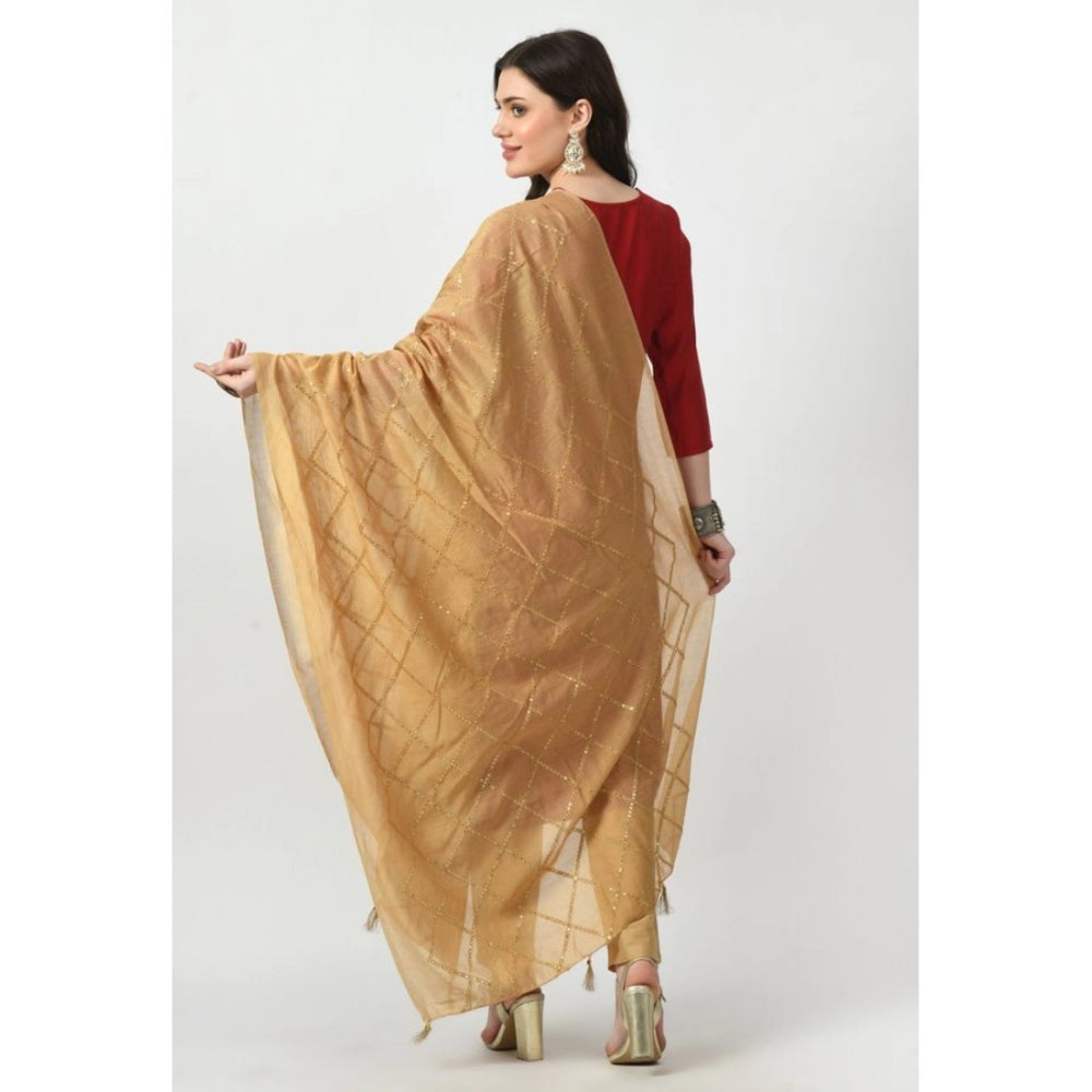 Fashion Women's Chanderi Self Degine Dupatta (Gold, Length: Free Size)