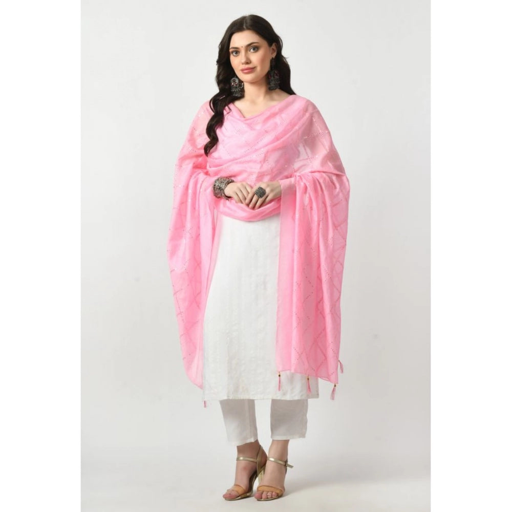 Fashion Women's Chanderi Self Degine Dupatta (Pink, Length: Free Size)