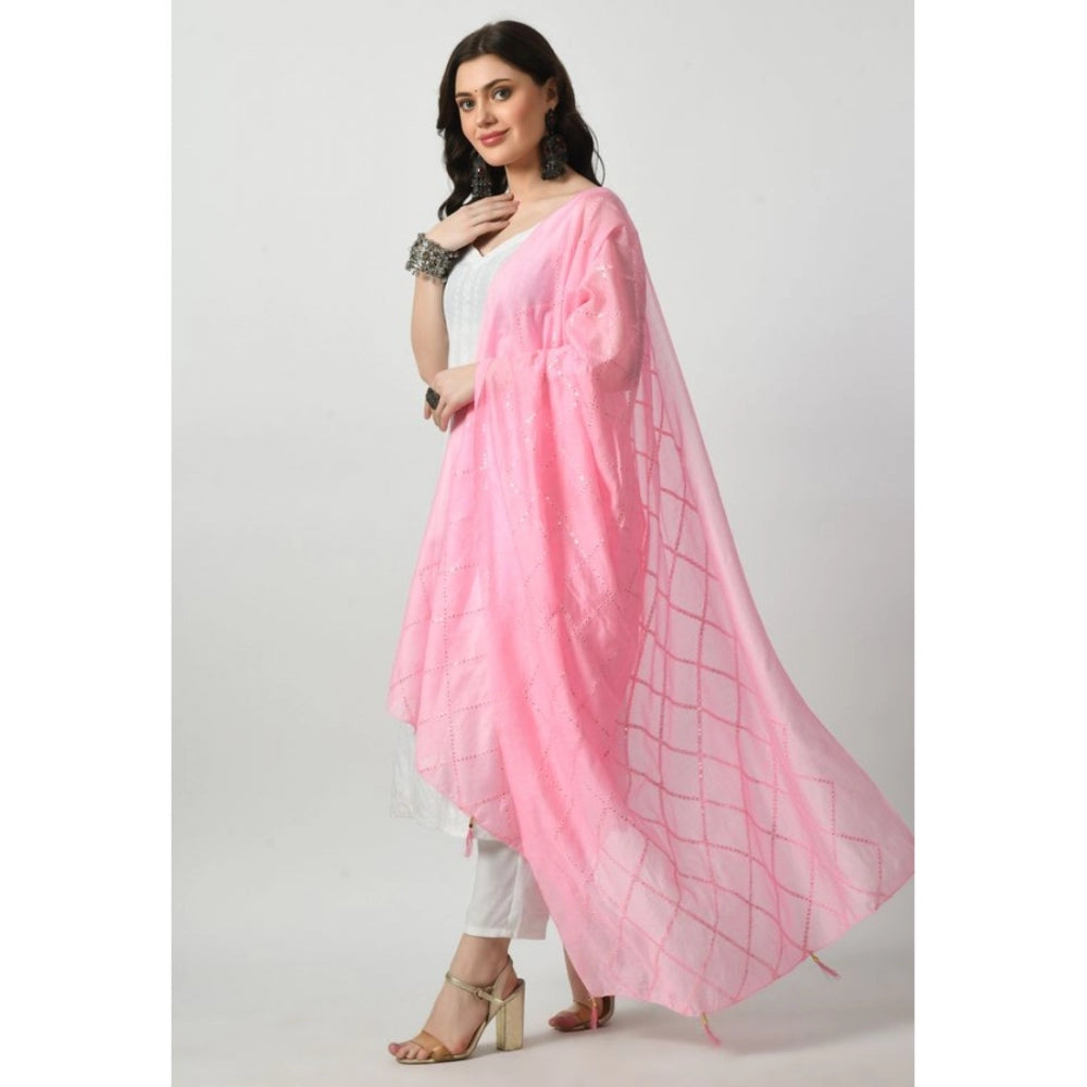 Fashion Women's Chanderi Self Degine Dupatta (Pink, Length: Free Size)