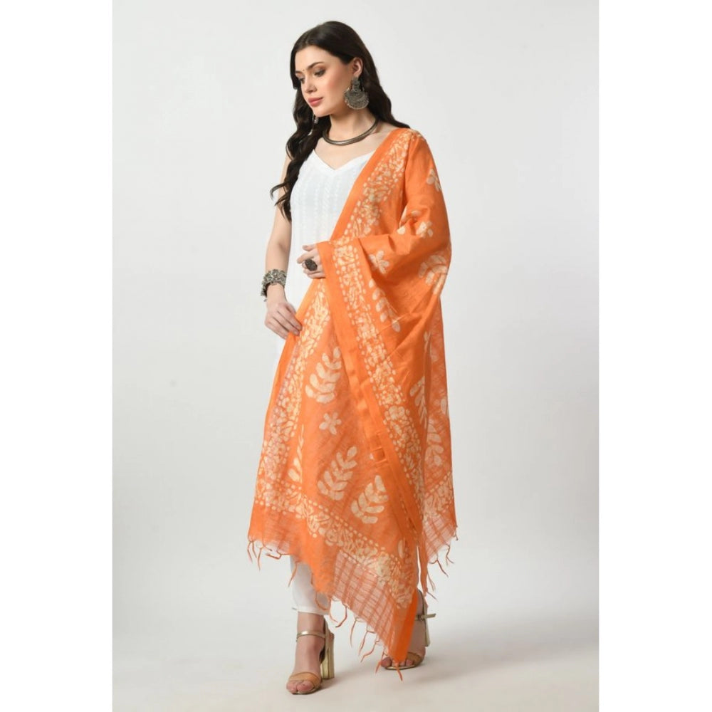 Amfyn Women's Cotton Printed Dupatta (Orange, Length: Free Size)