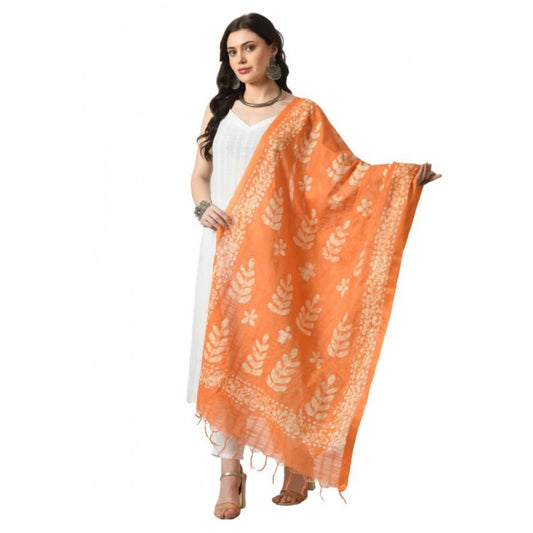 Amfyn Women's Cotton Printed Dupatta (Orange, Length: Free Size)