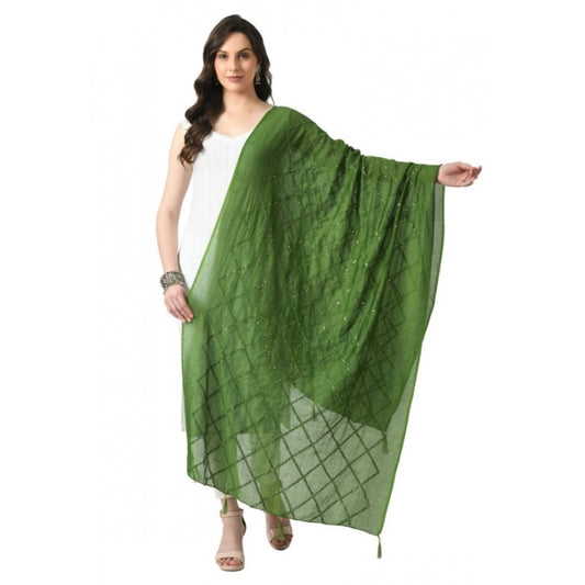 Fashion Women's Chanderi Self Degine Dupatta (Mehandi, Length: Free Size)