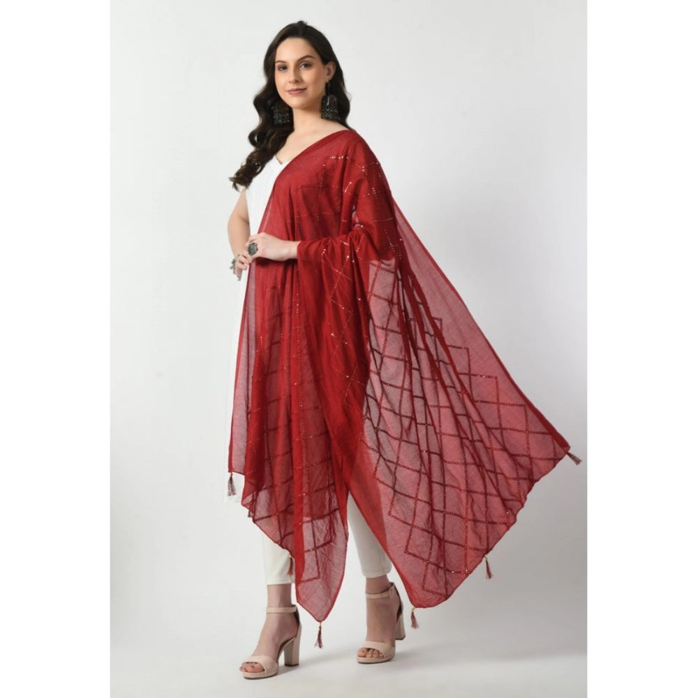 Fashion Women's Chanderi Self Degine Dupatta (Maroon, Length: Free Size)