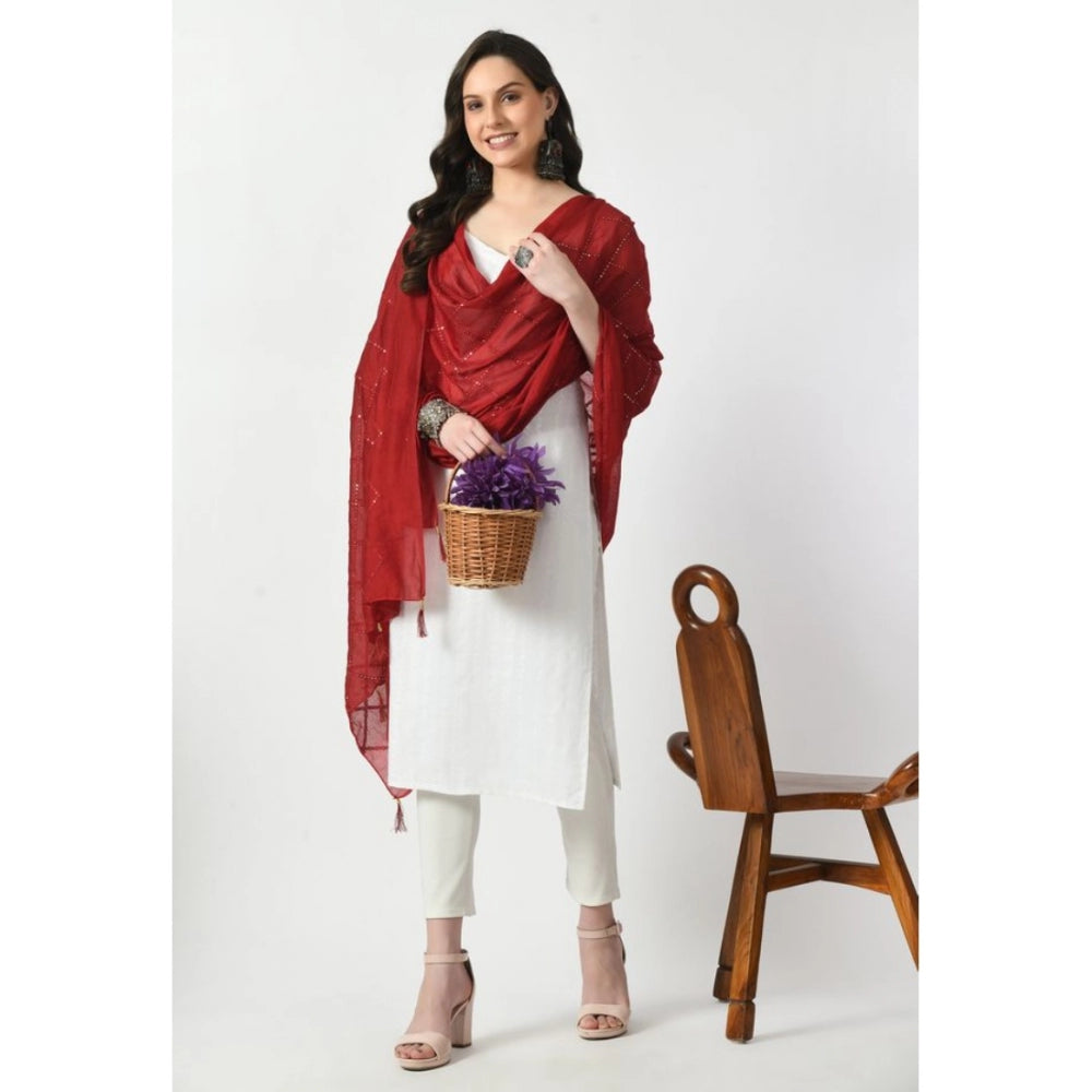 Fashion Women's Chanderi Self Degine Dupatta (Maroon, Length: Free Size)