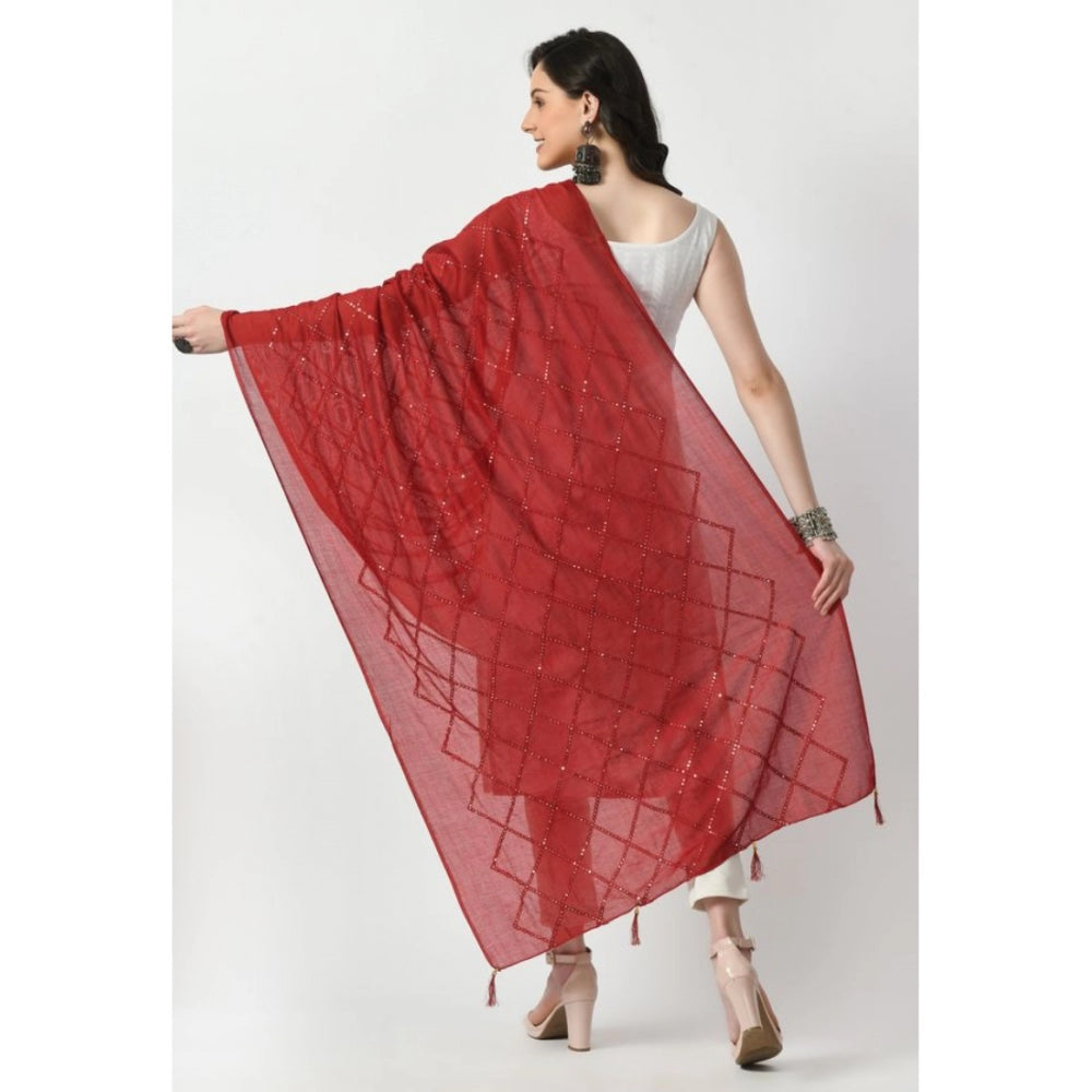 Fashion Women's Chanderi Self Degine Dupatta (Maroon, Length: Free Size)