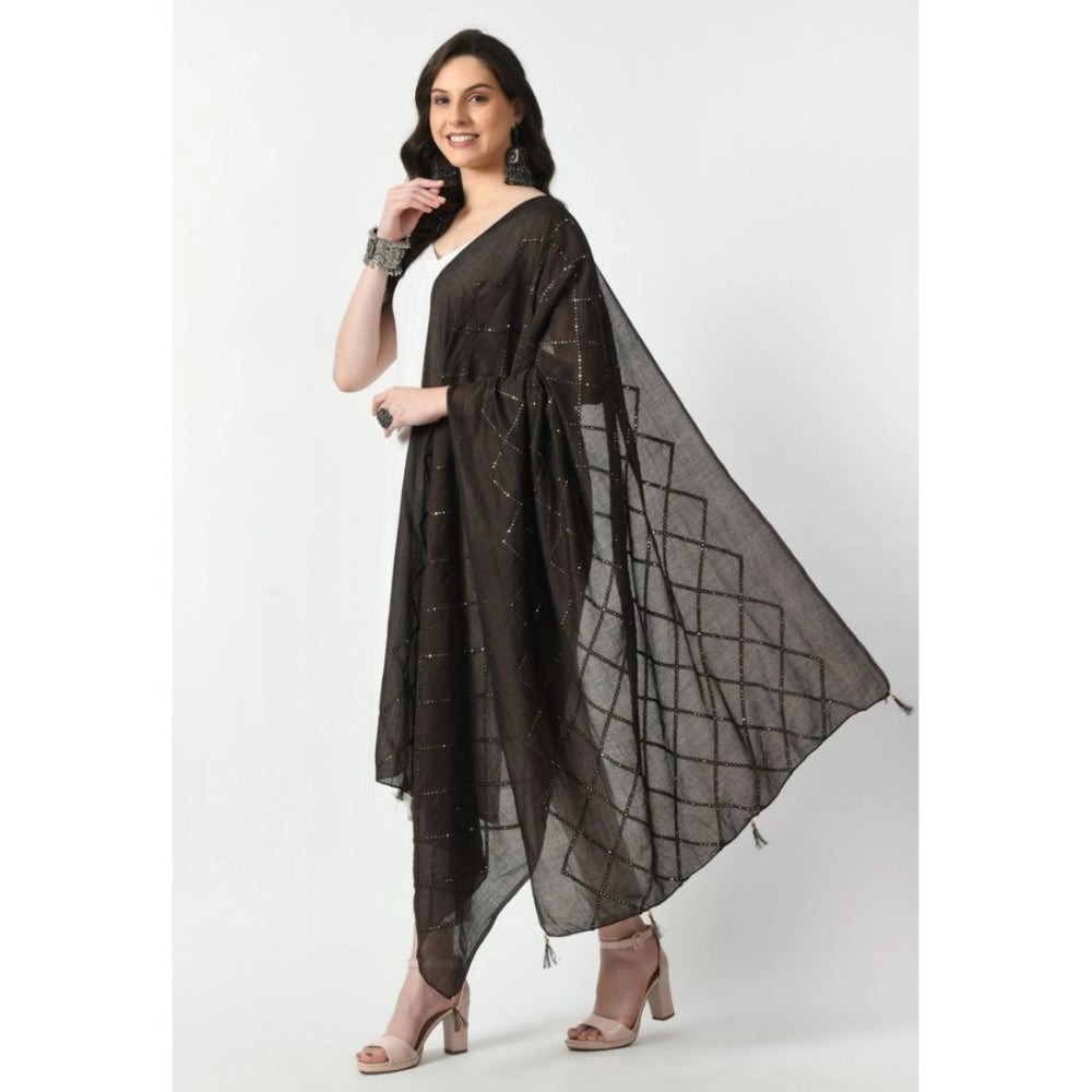 Fashion Women's Chanderi Self Degine Dupatta (Dark Browm, Length: Free Size)