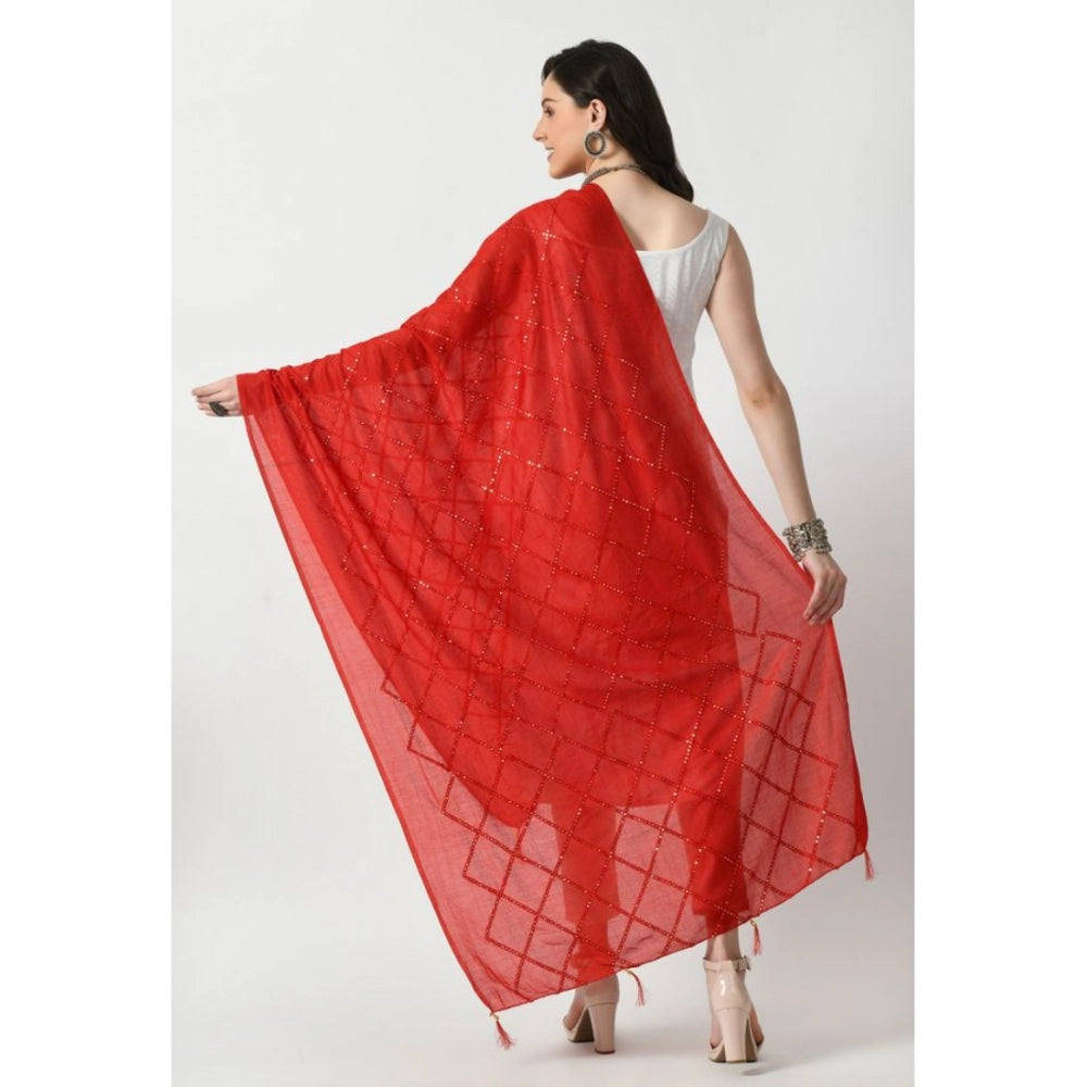 Fashion Women's Chanderi Self Degine Dupatta (Red, Length: Free Size)