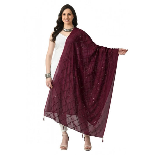 Fashion Women's Chanderi Self Degine Dupatta (Wine, Length: Free Size)