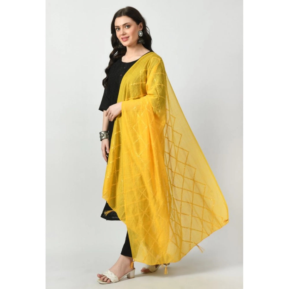 Fashion Women's Chanderi Self Degine Dupatta (Yellow, Length: Free Size)