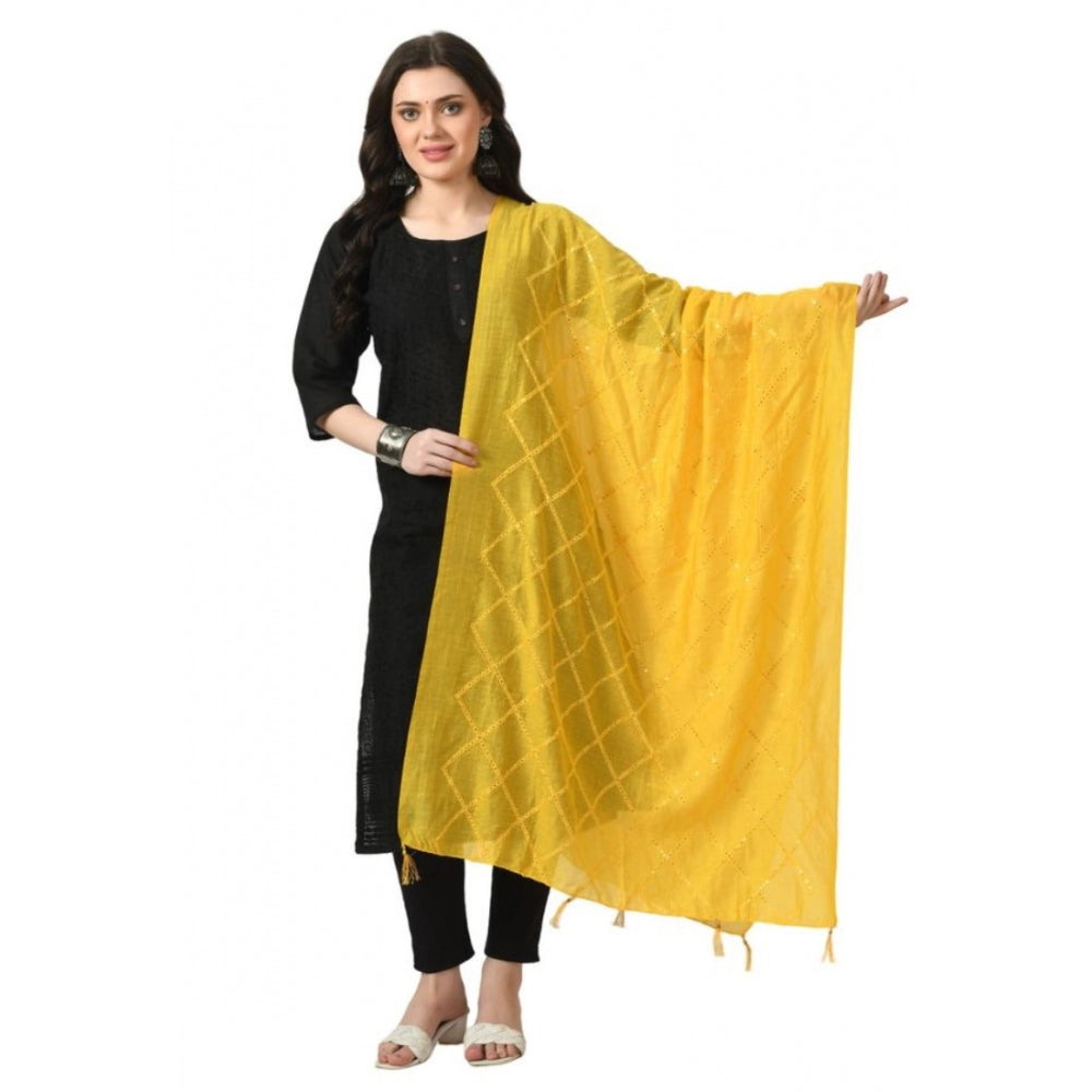 Fashion Women's Chanderi Self Degine Dupatta (Yellow, Length: Free Size)