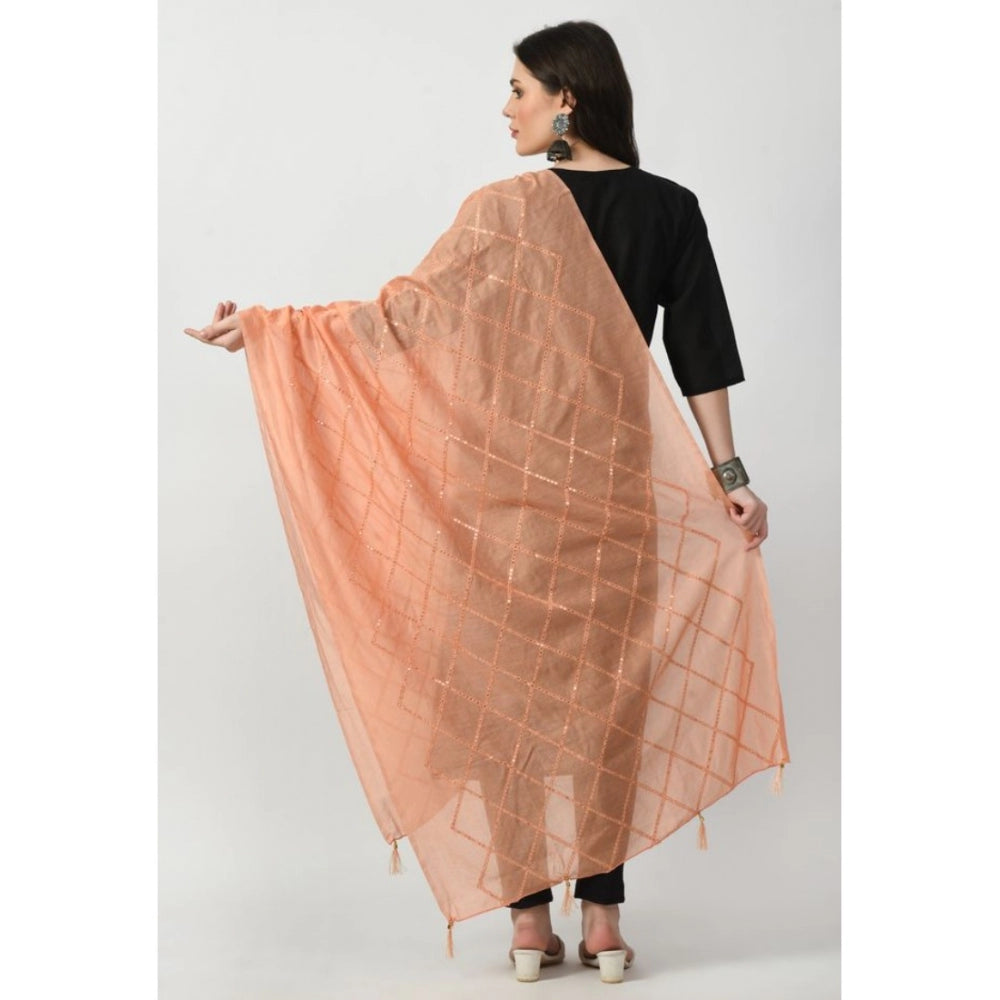 Fashion Women's Chanderi Self Degine Dupatta (Peach, Length: Free Size)